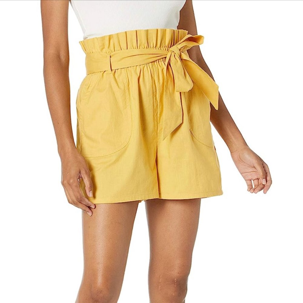 NWOT Amazon The Drop Alba Loose-Fit Paperbag Waist Short in Ochre Yellow Size XS